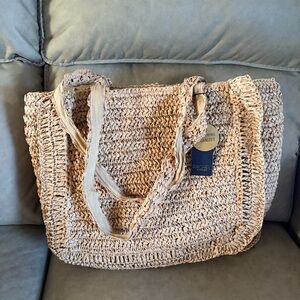 NWT Rachel Roy Beige Woven Straw Tote Bag